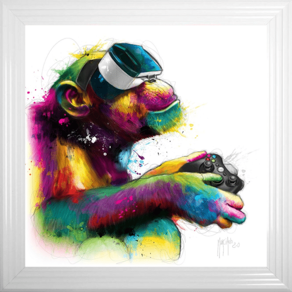 Monkey Gamer Framed Picture by Patrice Murciano