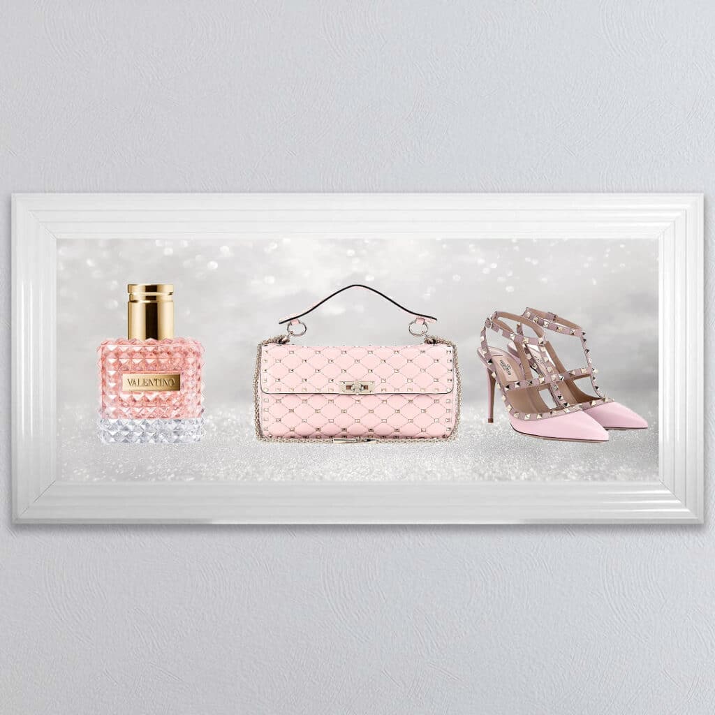 Valentino Perfume, Handbag and Shoe - Framed wall art