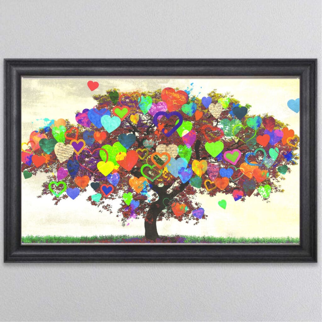 Coloured Love Tree - Framed Wall Art