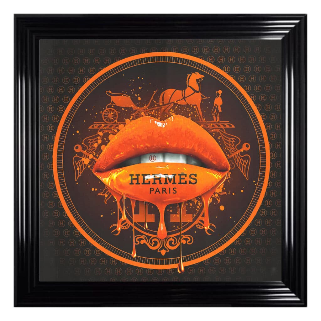 Hermes Orange Lips Image - Framed wall art