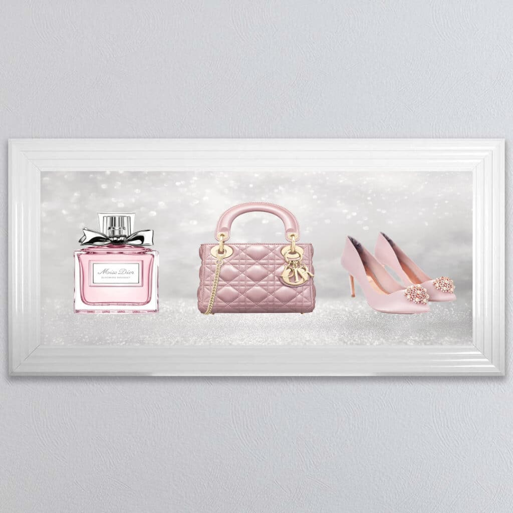 Miss Dior Perfume, Handbag and Shoe - Framed wall art