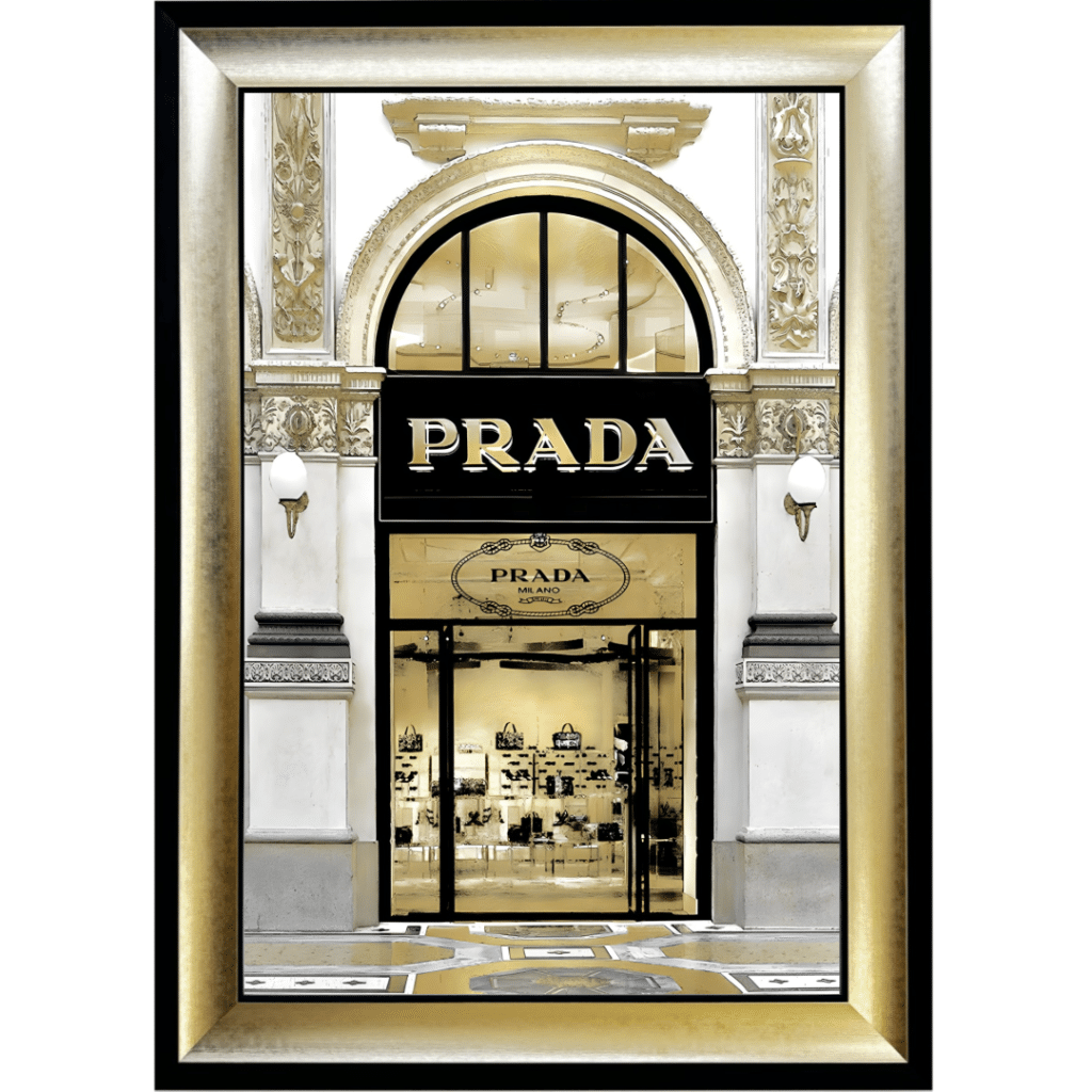 Prada shop Front with Gold Background - Wall Art