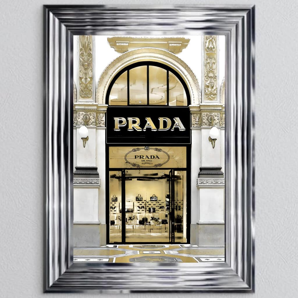 Prada shop Front with Gold Background - Wall Art - Whitesplash