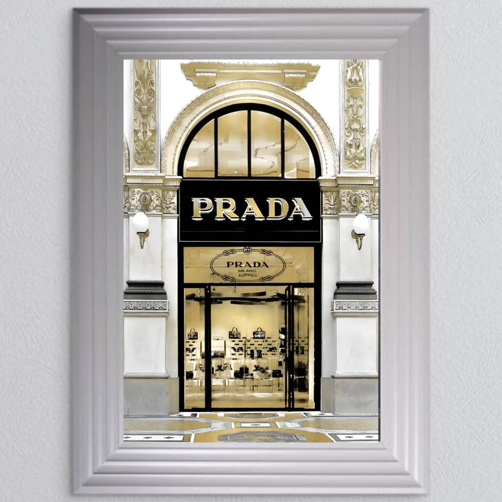 Prada shop Front with Gold Background - Wall Art