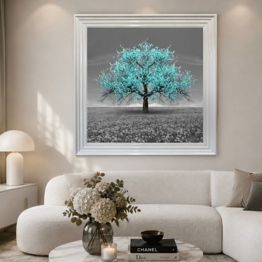 Teal Cherry Tree - Framed Wall Art for Living Rooms