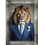 Lion in Suit with White Rose - Framed Animal Wall Art