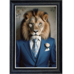 Lion in Suit with White Rose - Framed Animal Wall Art