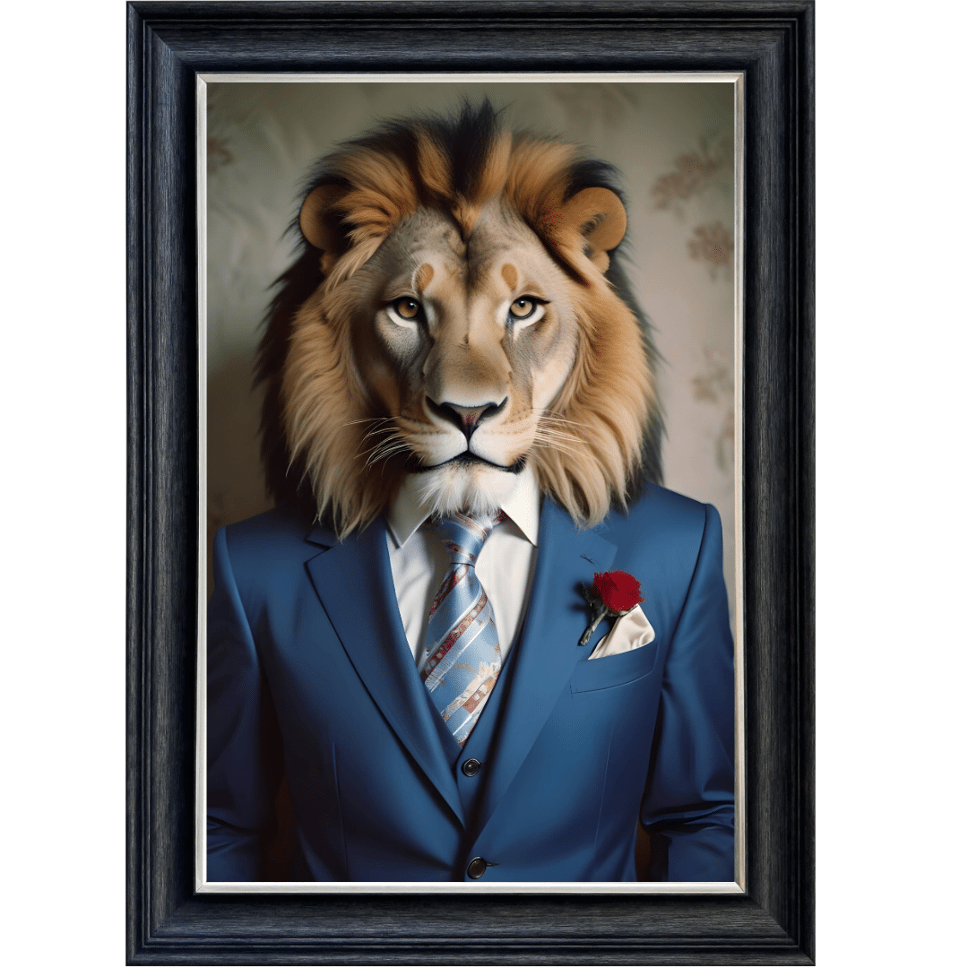 Untitled - 2024-07-27T170829.586 Lion in Suit with Red Rose - Framed Animal Wall Art