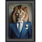 Lion in Suit with White Rose - Framed Animal Wall Art