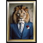 Lion in Suit with Red Rose - Framed Animal Wall Art
