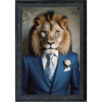 Lion in Suit with White Rose - Framed Animal Wall Art
