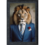 Lion in Suit with Red Rose - Framed Animal Wall Art