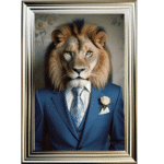 Lion in Suit with White Rose - Framed Animal Wall Art