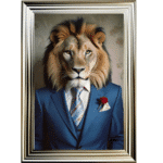 Lion in Suit with Red Rose - Framed Animal Wall Art