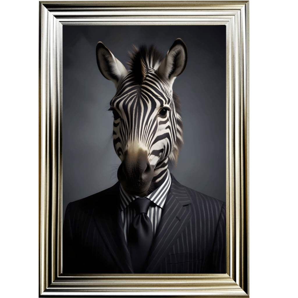 Zebra in Suit - Framed Animal Wall Art