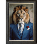 Lion in Suit with Red Rose - Framed Animal Wall Art