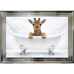 Baby Giraffe in the Bath - Framed Picture