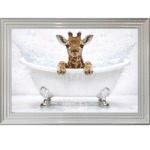 Baby Giraffe in the Bath - Framed Picture