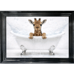 Baby Giraffe in the Bath - Framed Picture