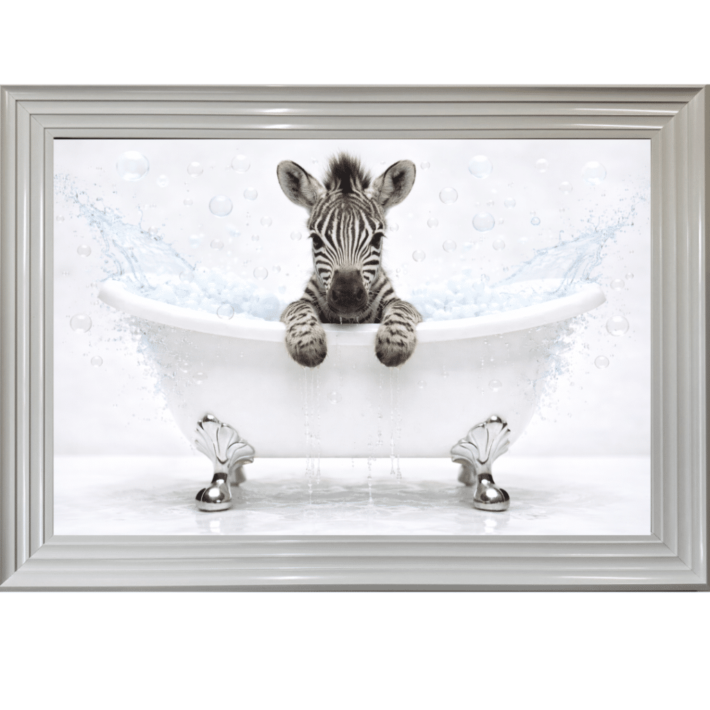 Baby Zebra in the Bath - Framed Picture