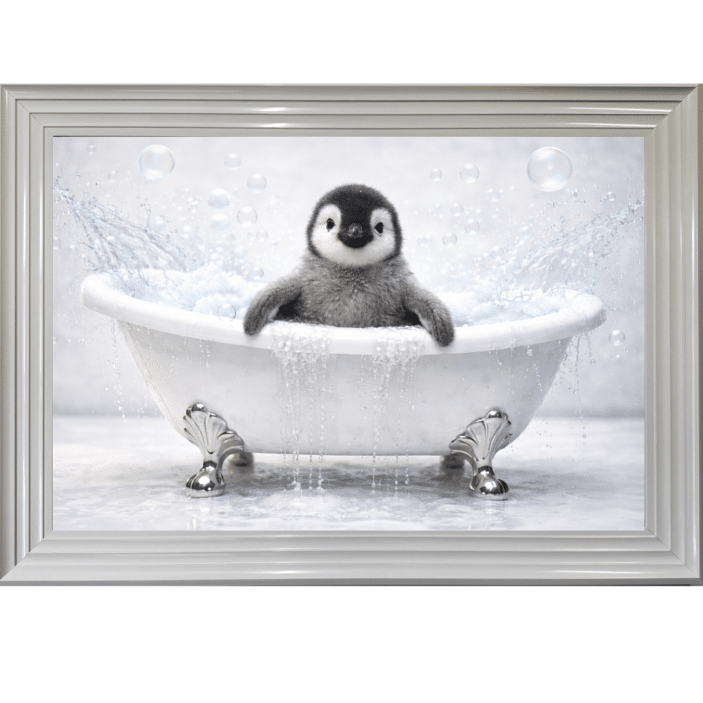Penguin Chick in the Bath - Framed Picture
