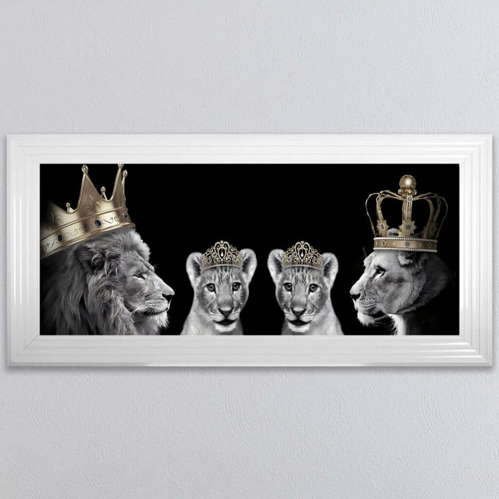 Lion Family with 2 Girl Cubs - Framed Wall Art