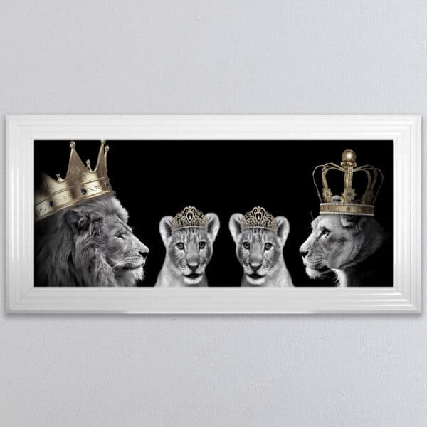 Lion Family with 2 Girl Cubs - Framed Wall Art