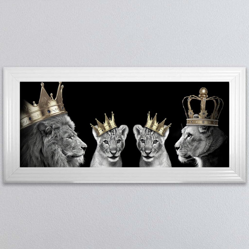 Lion Family with 2 Boy Cubs - Framed Wall Art