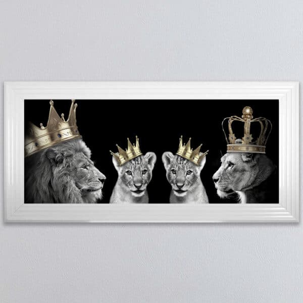Lion Family with 2 Boy Cubs - Framed Wall Art