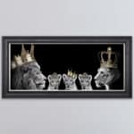 Lion Family with a Boy and 2 Girl Cubs - Framed Wall Art