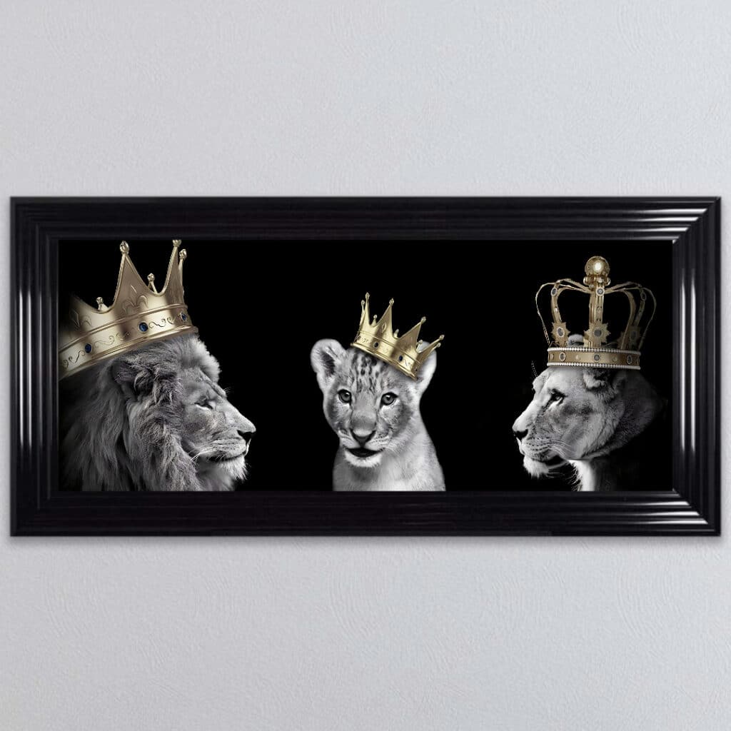 Lion Family with Boy Cub - Framed Wall Art