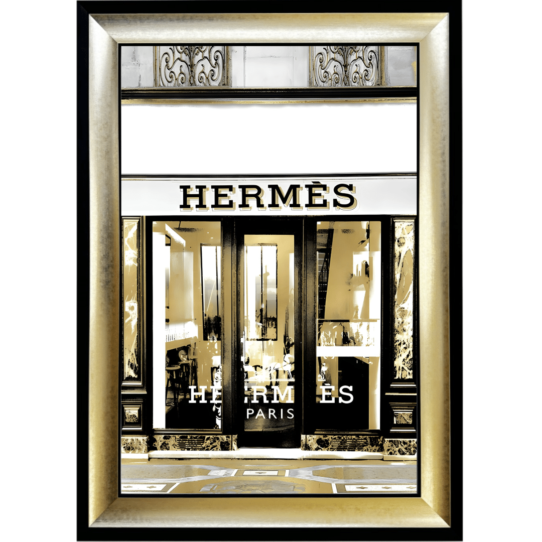 Untitled - 2024-11-23T122616.366 Hermes shop Front with Gold Background - Wall Art