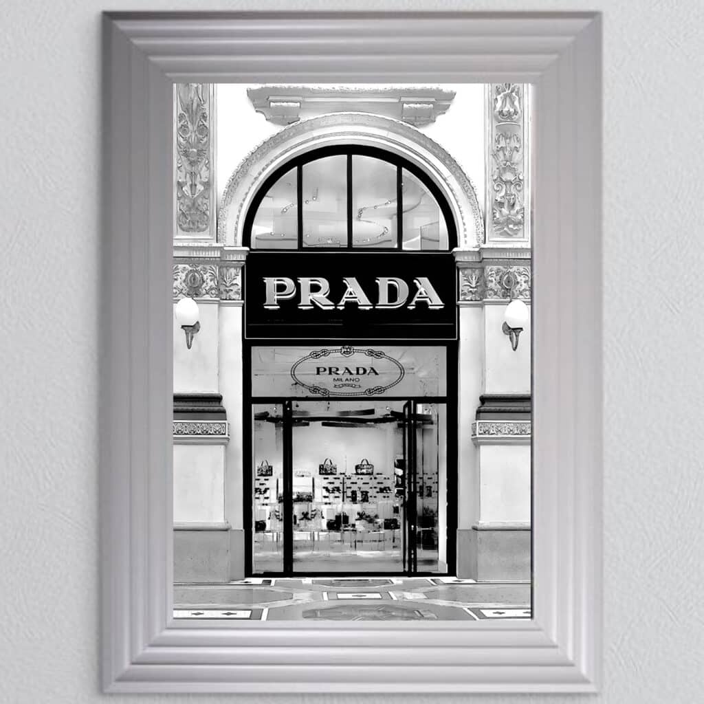 Prada shop Front with Silver Background - Wall Art