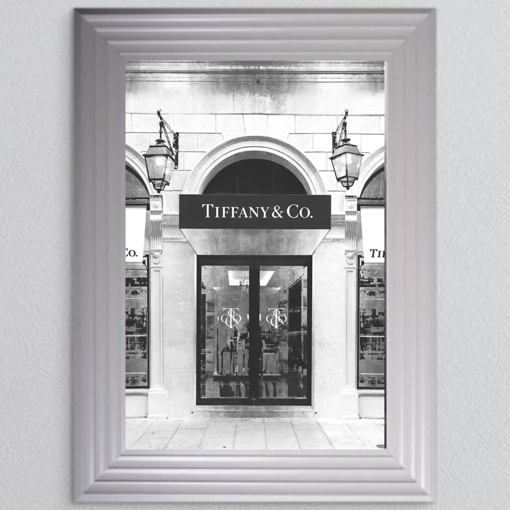 Tiffany & Co Shop Front with Silver Background - Wall Art