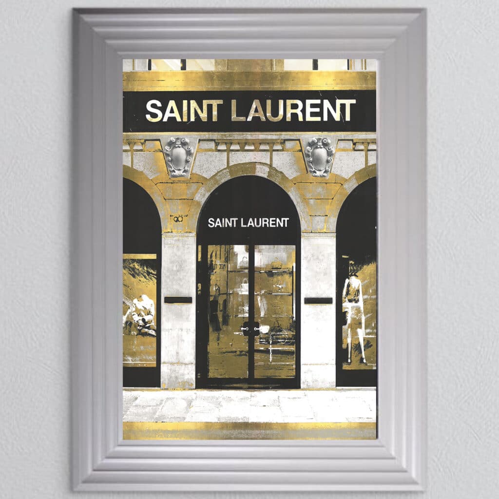 Saint Laurent shop Front with Gold Background - Wall Art