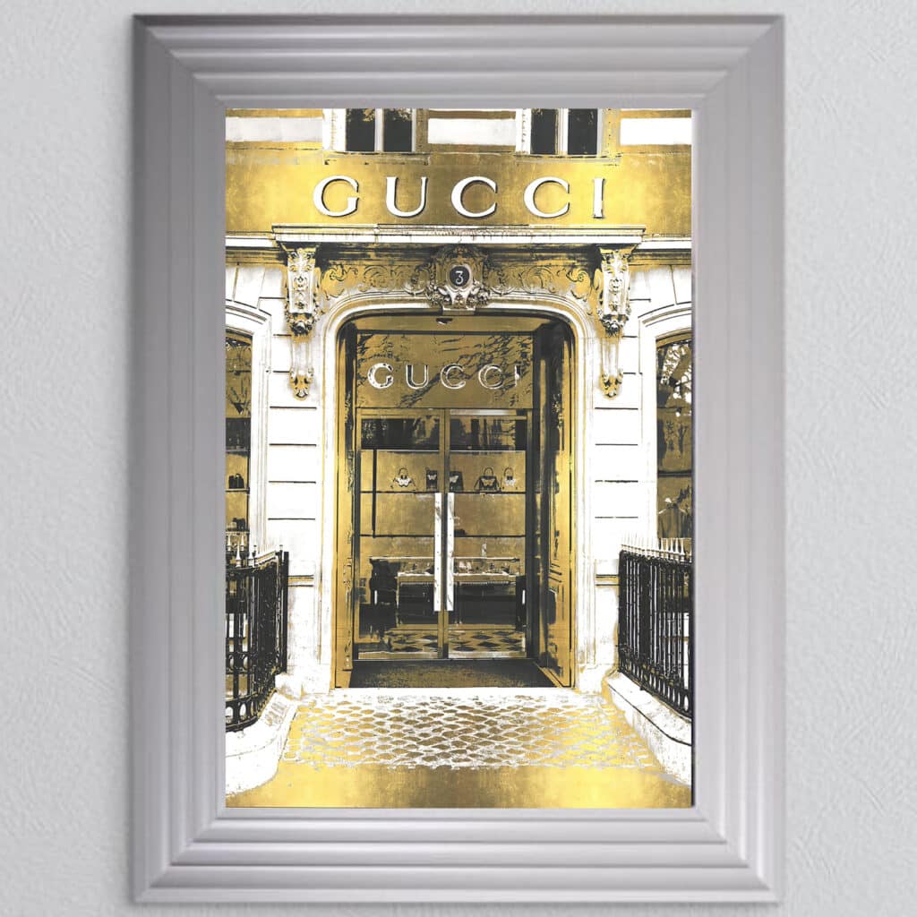 Gucci shop Front with Gold Background - Wall Art