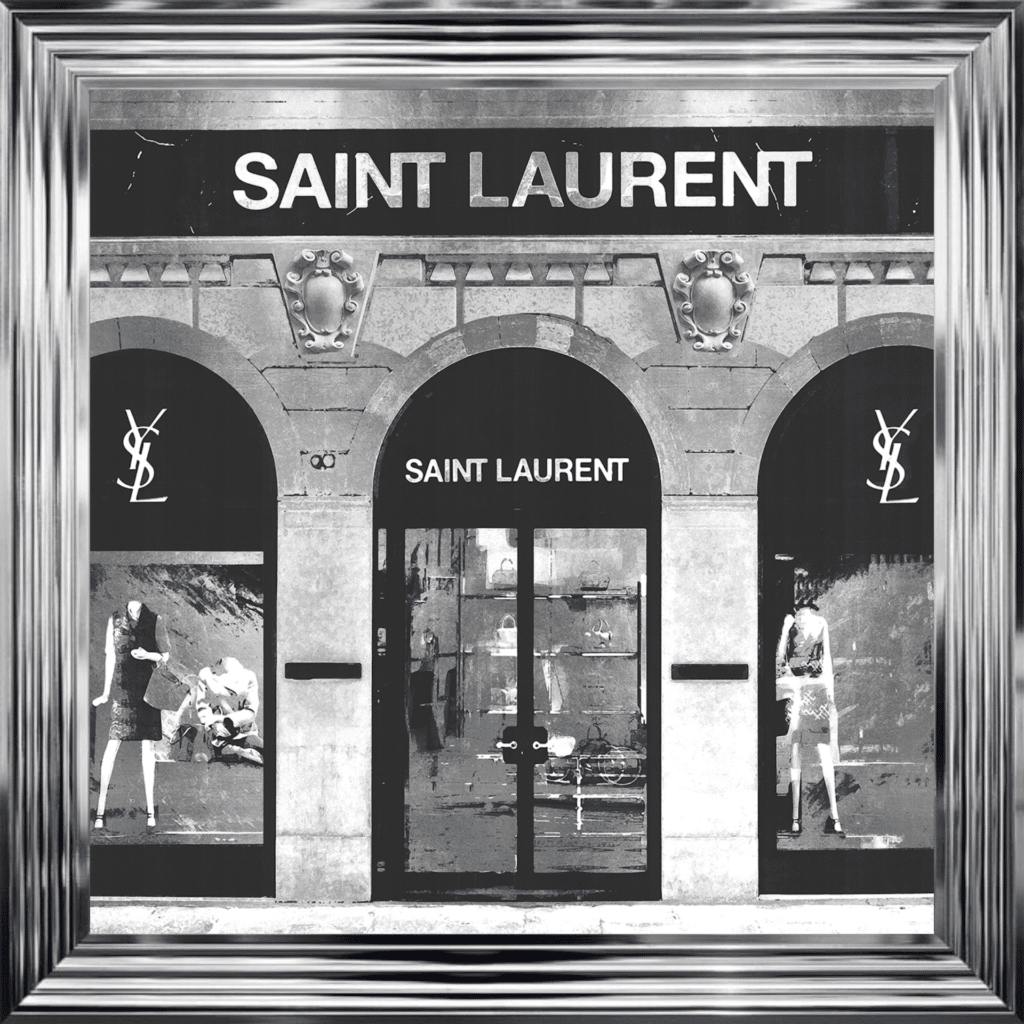 Saint Laurent Shop Front with Silver Background - Wall Art