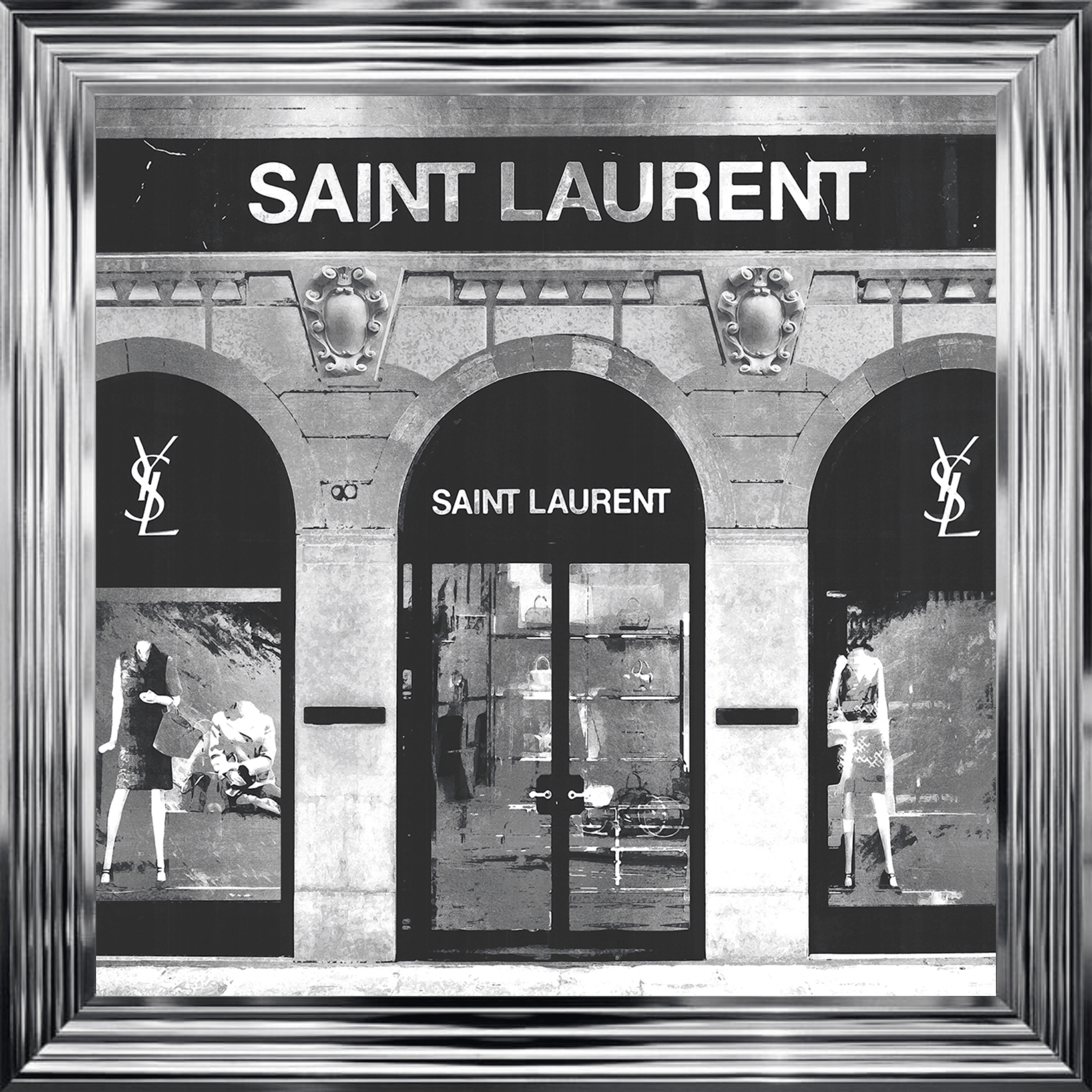 Untitled-4 (88) Saint Laurent Shop Front with Silver Background - Wall Art