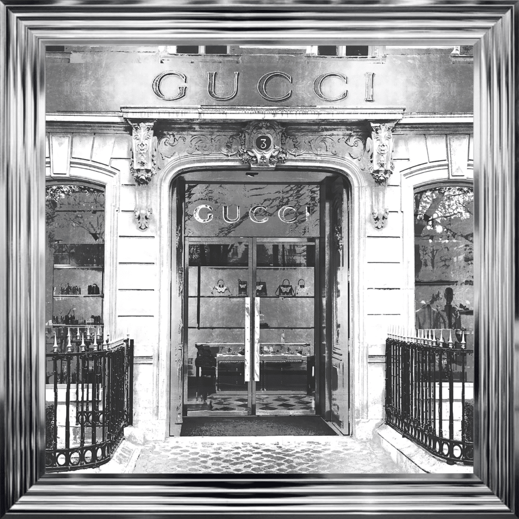 Gucci Shop Front with Silver Background - Wall Art