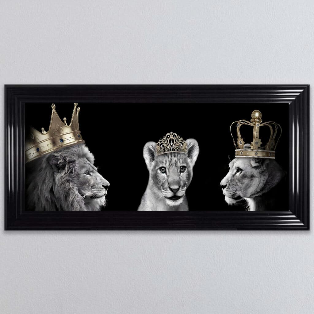 Lion Family with Girl Cub - Framed Wall Art
