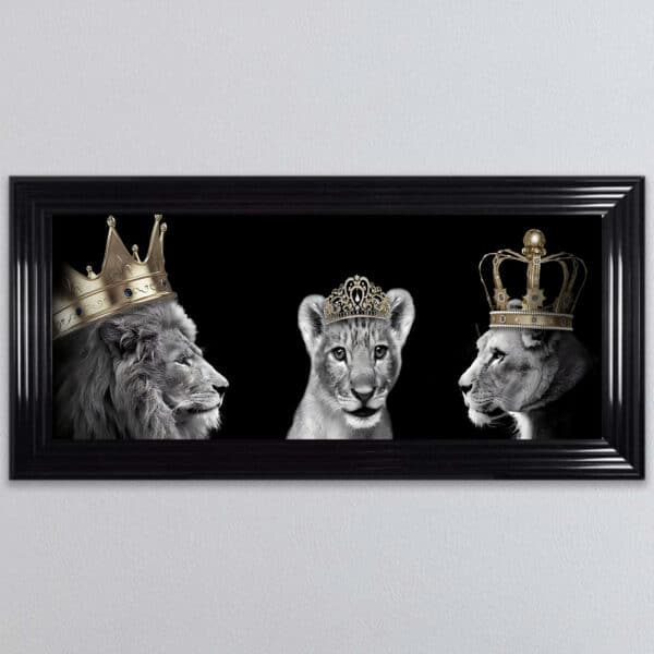 Lion Family with Girl Cub - Framed Wall Art