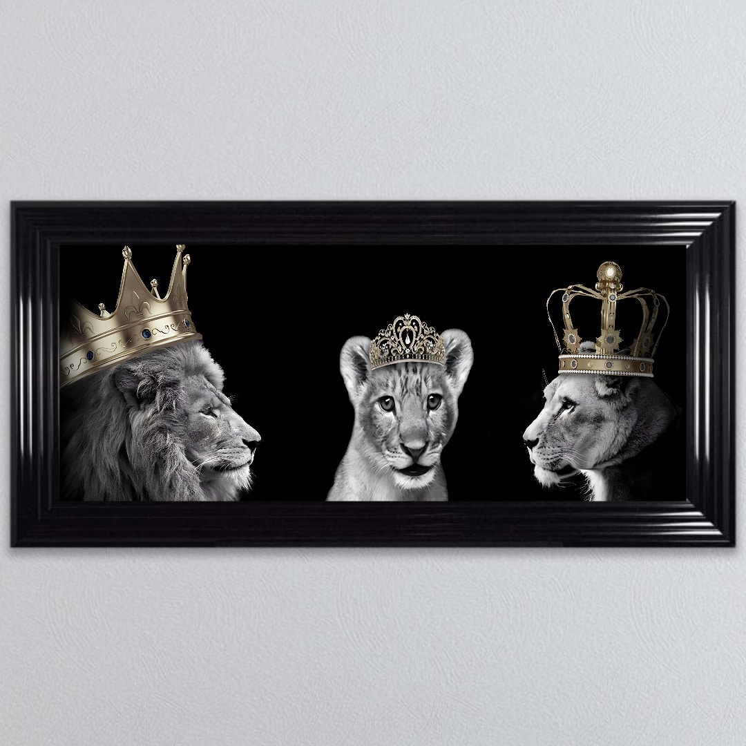 Untitled (86) Lion Family with Girl Cub - Framed Wall Art