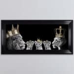 Lion Family with a Boy and 2 Girl Cubs - Framed Wall Art