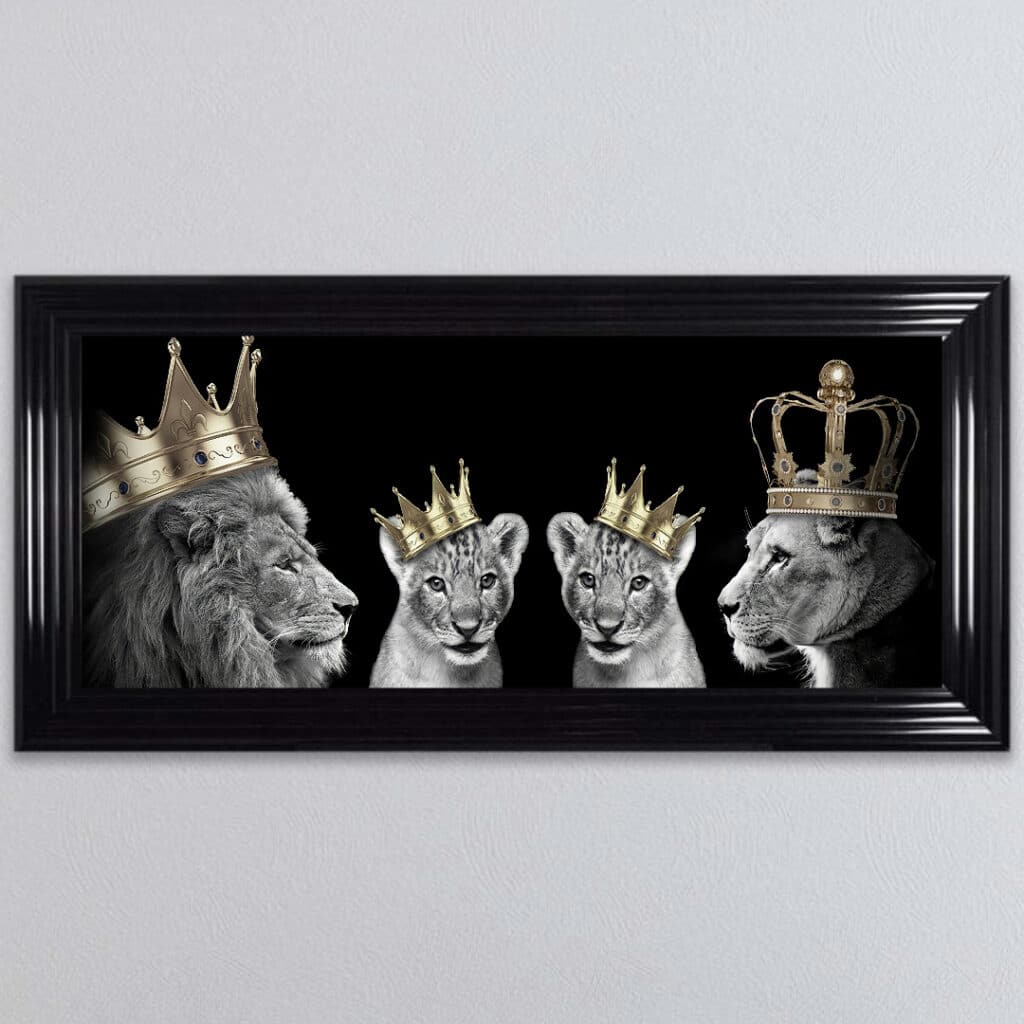 Lion Family with 2 Boy Cubs - Framed Wall Art