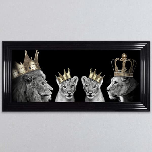 Lion Family with 2 Boy Cubs - Framed Wall Art