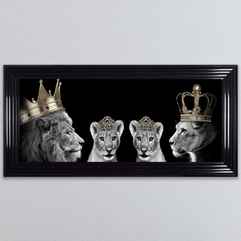 Lion Family with 2 Girl Cubs - Framed Wall Art