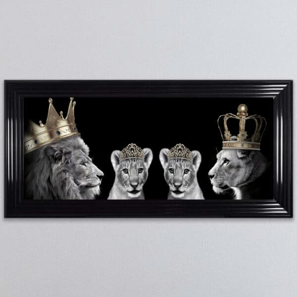 Lion Family with 2 Girl Cubs - Framed Wall Art