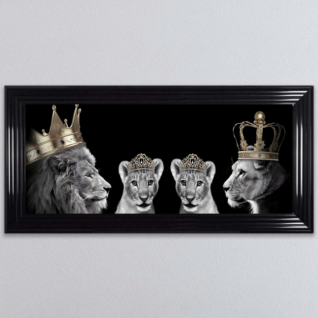 Untitled (90) Lion Family with 2 Girl Cubs - Framed Wall Art
