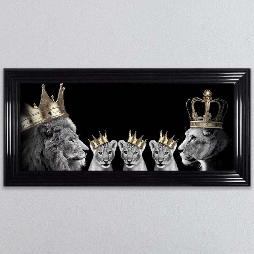 Lion Family with 3 Boy Cubs - Framed Wall Art