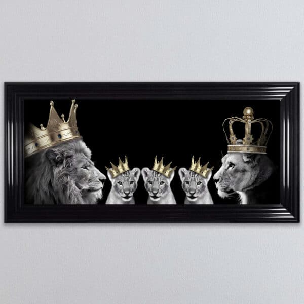 Lion Family with 3 Boy Cubs - Framed Wall Art